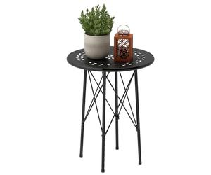 Outsunny Petite Table d'appoint Ronde, Table de Jardin, avec découpe en Forme de Fleur et Feuilles, pour terrasse, Salon, Balcon en Acier, Noir