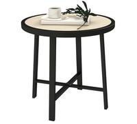 Outsunny Petite table de jardin ronde de 50,5 cm avec plateau SPC, cadre en métal et patins antidérapants pour jardin, balcon, finition bois naturel