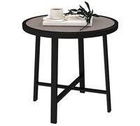 Outsunny Petite table de jardin ronde de 50,5 cm avec plateau SPC, cadre en métal et patins antidérapants pour jardin, balcon, effet bois gris