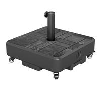 Outsunny Pied de Parasol Carré, Socle Parasol extérieur avec Roues Remplissable jusqu'à 35 kg avec Sable ou 28 L avec Eau, pour mât de Ø 38/48 mm, 48 x 48 x 38,5 cm, Noir