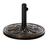 Outsunny Pied de parasol rond base de lestage Ø 48 x 34H cm ciment HDPE motif fleurs de lys poids net 13 Kg noir doré