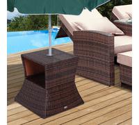Outsunny Pied de Parasol Table Basse 2 en 1 Étagère Inférieur Intégrée Résine Tressée Imitation Rotin 54 x 54 x 55 cm Marron aosom france