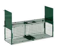 Outsunny Cage de rat Piège de capture acier 2 entrées pour les rats, putois, belettes, loirons et lièvres 80 x 25 x 30 cm vert foncé | Aosom France