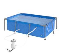 Outsunny Piscine Rectangulaire à Armature Métallique avec Pompe à Filtre, 260 x 181 x 67 cm, Bleu