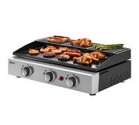 Outsunny Plancha Gaz en Inox, 3 Brûleurs, Barbecue à Gaz avec Plaque Émaillée et Grille de Réchauffage, 7,5 kW, 62x44x21cm, Noir