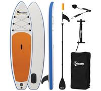 Outsunny Planche de stand up paddle gonflable de 305 cm avec pagaie réglable en aluminium, aileron amovible, dragonne antidérapante, accessoires pour sac à dos, 150 kg, pour adultes