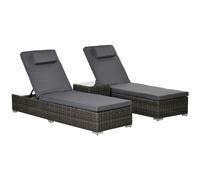 Outsunny Poly-Rattan Chaise longue de jardin avec table d'appoint Réglable Alu