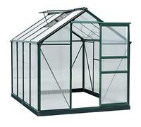 Outsunny Polycarbonate Garden Greenhouse 190x252x201cm, serre pour plantes avec base, fenêtre, porte coulissante et cadre en aluminium, vert foncé