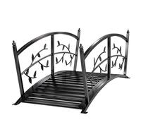 Outsunny Pont de jardin métallique 1,2 m Pont décoratif pour bassins avec garde-corps de sécurité et design de feuilles noir