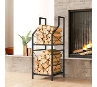 Outsunny Porte-bûches 2 niveaux en métal - Base surélevée, 34×30×80 cm, Noir