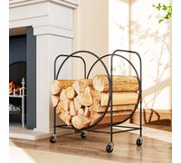 Outsunny Porte-bûches Extérieur Métallique pour Cheminée avec Roues pour Intérieur et Extérieur 51x30x60 cm Noir