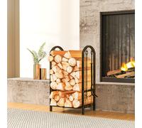 Outsunny Porte-bûches intérieur 43 x 30 x 74cm 2 Ebenen Brennholzregal mit 4 Kaminwerkzeug, Haken