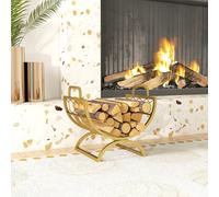 Outsunny Porte-bûches intérieur 46 x 36 x 41cm Porte-bûches pour foyer en métal doré