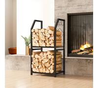 Outsunny Porte-bûches intérieur/extérieur 2 niveaux avec 3 crochets, 41×30×81 cm, Noir