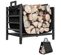 Outsunny Porte-bûches, range-bûches, avec transporteur en tissu Oxford 600D amovible, pour intérieure, métal, 49 x 34 x 44 cm, noir