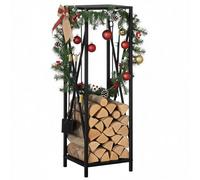 Outsunny Porte-bûches range bûches étagère à bois de cheminée serviteur de cheminée colonne multi-accessoires dim. 34L x 34l x 111H cm métal noir