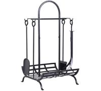 Outsunny Porte bûches - Range bûches Serviteur de cheminée - Multi Accessoires dim. 45L x 40l x 78H cm métal Noir