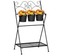 Outsunny Porte-plantes en métal pliable avec 3 compartiments, étagère pour plantes avec étagère pour maison et jardin, 47 x 37 x 78,5 cm, noir