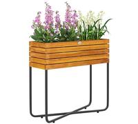 Outsunny Pot de Fleurs bac à Fleurs sur Pied rectangulaire avec Trous de Drainage pour intérieur et extérieur, pour Jardin de Balcon, en Bois d'acacia et Acier, 62 x 22,5 x 61 cm, Effet Bois Naturel
