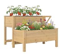 Outsunny Potager sur Pieds à 2 Niveaux, Jardinières surélevées avec étagères en Bois avec Doublure et Trous de Drainage pour Fleurs et légumes, 119,5 x 102 x 76,5 cm, Marron Clair