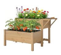 Outsunny Potager sur Pieds à 2 niveaux Jardinières surélevées étagères doublure trous de drainage 119,5x102x76,5cm, marron clair
