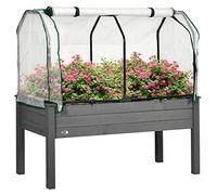 Outsunny Potager sur Pieds surélevé avec bâche en PE Jardinière surélevée Potager avec Serre Volume 104 L avec Trous de Drainage, Tissu Non tissé, pour Plantes Fleurs Légumes, 121x55x117cm Gris foncé
