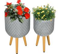 Outsunny Pots de fleurs, lot de 2, Pots de plantes avec pieds amovibles, trous Gris