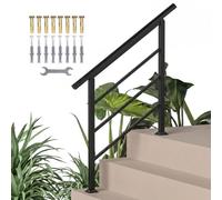 Outsunny Rampe d'Escalier Extérieure pour 1 à 3 Marches, Main Courante Escalier avec Kit d'Installation, Rampe d'Escalier en Métal pour Porche, Bois et Béton, Industriel, Noir