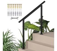 Outsunny Rampe d'Escalier Extérieure pour 1 à 3 Marches, Main Courante Escalier avec Kit d'Installation, Rampe d'Escalier en Métal pour Porche, Bois et Béton, Noir