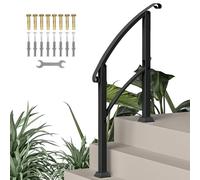 Outsunny Rampe d'Escalier Extérieure pour 1 à 3 Marches, Main Courante Escalier avec Kit d'Installation, Rampe d'Escalier en Métal pour Porche, Bois et Béton, Campagne, Noir