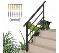 Outsunny Rampe d'Escalier Extérieure pour 1 à 4 Marches, 131x5x98cm, Noir | Main Courante Escalier avec Kit d'Installation, Rampe d'Escalier en Métal pour Porche, Bois et Béton, Industriel