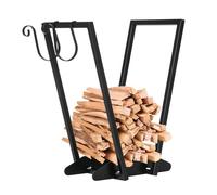 Outsunny Range-bûches porte bûche range bois de chauffage en acier design trapézoïdal avec 2 crochets et étagère inférieure pour intérieur et extérieur 45 x 32 x 58 cm noir