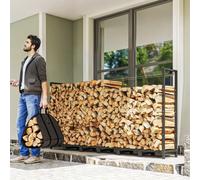 Outsunny Range-Bûches de 0,8m³ Réglable avec Housse Imperméable et Chaînes en Acier, 235x31x116 cm, Noir