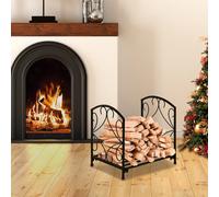 Outsunny Range-bûches porte buche de cheminée pieds surélevés pour intérieur et extérieur, cadre en métal, 39,5x31,5x39,5cm, noir