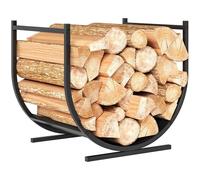 Outsunny Range-bûches porte buche de cheminée, support à bois de chauffage incurvé robust, paniers à bois pour intérieur et extérieur, charge 20 kg, cadre en métal, 43 x 33 x 38 cm, noir