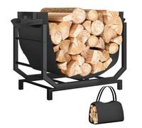 Outsunny Range-bûches Porte Buche Sac de Transport 53 x 33 x 43 cm Noir | Support à Bois de Chauffage avec Poignées, Charge 20 kg, pour Intérieure, en Métal Robuste