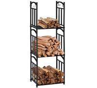 Outsunny Range bûches Porte-bûches range rack à bûches pour bois de cheminée modulable avec 4 crochets, dim. 46 x 32 x 126 cm métal époxy noir
