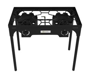 Outsunny Réchaud 2 brûleurs au propane réchaud à gaz portable 150 000 BTU/h avec 2 pieds amovibles pour extérieur, camping, métal moulé, dim. 79L x 40l x 76H cm