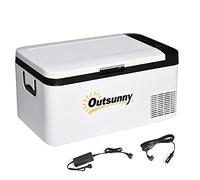 Outsunny Réfrigérateur et congolateur, compresseur 18 L portable jusqu'à -20 ℃ avec lumière LED et poignées pliables Réfrigérateur de voiture 12/24 V et 240 V pour maison, camping, voyages, 58,5 x 33,5 x 29,2 cm Blanc