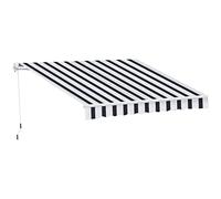 Outsunny Rideau de Soleil 2,5 x 2 m avec Bras Enroulable, Rideau de Soleil d'extérieur à manivelle en Aluminium et Tissu Polyester, 280 g/㎡, UV50+, Bleu et Blanc