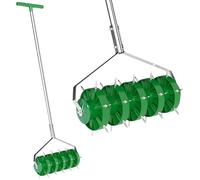 Outsunny Rolling Lawn Aerator, Manual Grass Spike Roller, Heavy Duty Garden Aerator with 3 Piece Detachable Handle and T-Bar Grip, Outdoor Garden Lawn Tool, Dark Green (Aérateur de pelouse à