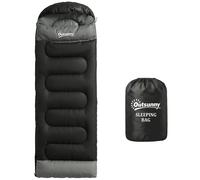 Outsunny Sac de Couchage Adulte, avec Section Tête, Fermeture Éclair et Sac de Rangement, 300 g/m², 215x75x10cm, Noir