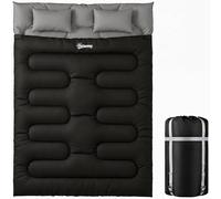 Outsunny Sac de couchage double avec 2 oreillers, 220 x 160 cm, sac de couchage extra large pour adultes, amovible en deux lits simples ou couettes, pour camping, randonnée, noir
