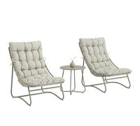 Outsunny - Salon Bistro 3 pièces pour 2 Personnes, Table Ronde et chaises d'extérieur avec Assise en textilène et Coussins, mobilier de Jardin en métal pour Patio et Balcon, Gris Clair
