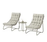 Outsunny Salon bistro 3 pièces pour 2 personnes, table ronde et chaises d'extérieur avec assise en textilène et coussins, gris clair