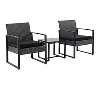 Outsunny Salon de Jardin 2 Places 3 pièces 2 chaises avec Coussins + Table Basse Plateau Verre trempé résine tressée 4 Fils Imitation rotin Gris