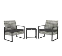 Outsunny Salon de Jardin 2 Places 3 pièces 2 chaises avec Coussins + Table Basse Plateau Verre trempé résine tressée 4 Fils Imitation rotin Gris Clair
