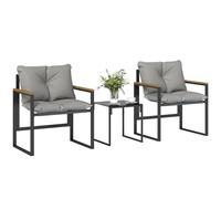 Outsunny Salon de Jardin 3 pièces 2 Places avec 2 fauteuils 1 Table Basse, Ensemble de Jardin avec Plateau en Verre trempé et Coussins épais, métal et textilène, pour Patio, Balcon, terrasse, Gris