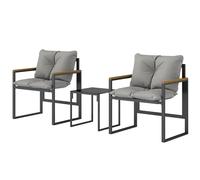 Outsunny Salon de jardin 3 pièces 2 places avec 2 fauteuils 1 table basse, plateau en verre trempé et coussins, gris