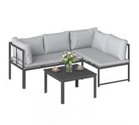 Outsunny Salon de Jardin 3 Pièces Canapé d'angle Extérieur - Mobilier de Terrasse Modulable avec Accoudoir Réglable - Canapé 4 Places avec Coussins Épais 16cm et Table Basse pour Balcon, Gris